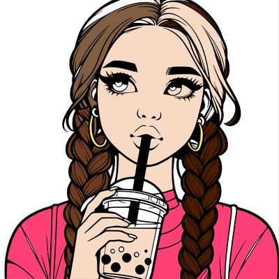 realistic girl with braided hair drinking boba