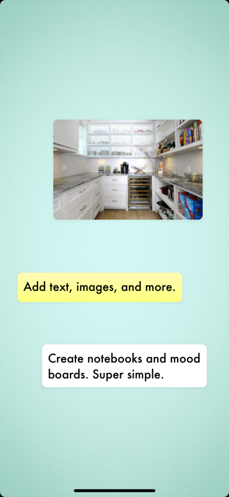 tatter - Tatter app screenshot showing a digital mood board with an interior design photo and text notes