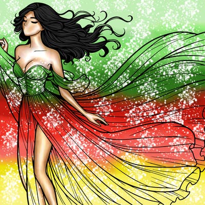 realistic woman in dress flowing the the wind