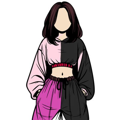 realistic girl faceless with baggy pants and a crop top