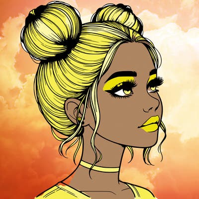 realistic girl with buns on the top of her head
