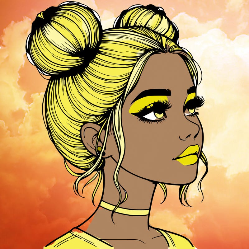 realistic girl with buns on the top of her head