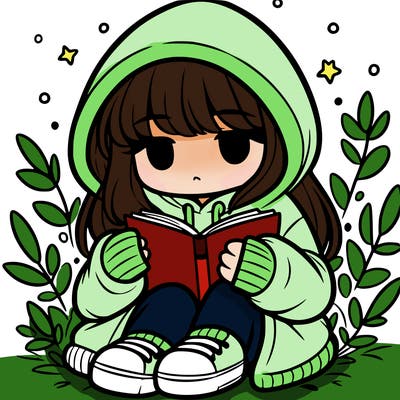 girl in oversized hoodie reading a book