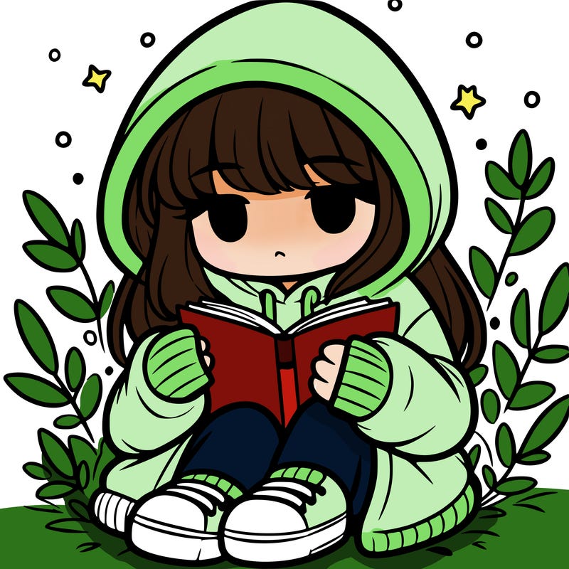 girl in oversized hoodie reading a book