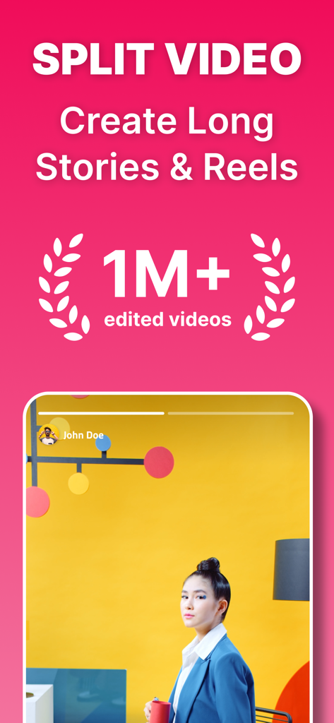 Split Video: Story Cutter - Split Video app promotion for creating long stories and reels with over 1 million videos edited