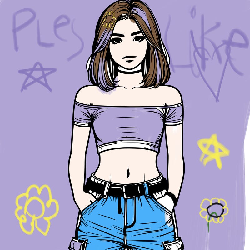 realistic teenage girl with a crop top and cargo jeans