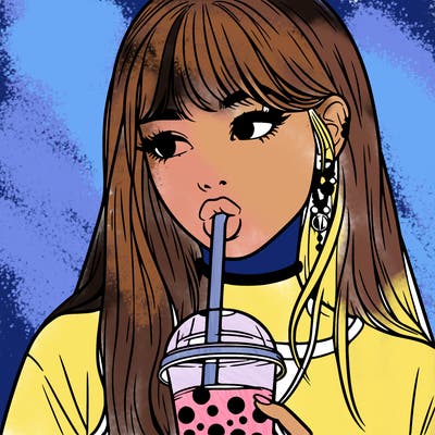 aesthetic realistic girl drinking boba