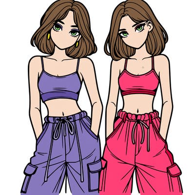 two girls with crop top with baggy pants
