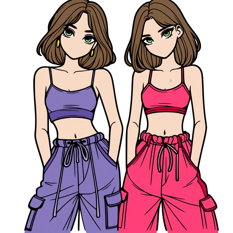 two girls with crop top with baggy pants