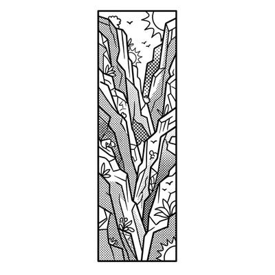 Discover the dramatic beauty of ravines in this unique Pop Art coloring bookmark. Featuring bold lines and iconic halftone dot patterns, it's a creative way to merge nature and art.