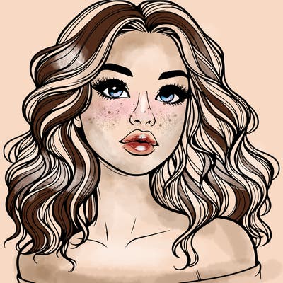 realistic girl with wavy hair and lips