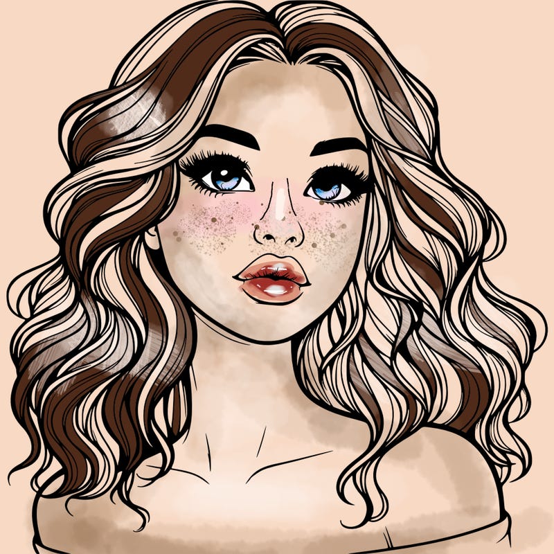 realistic girl with wavy hair and lips