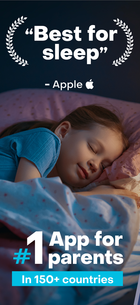 Storybook: Sleep & Meditation - A young girl sleeping peacefully with text highlighting Storybook as the number one app for parents and best for sleep by Apple.