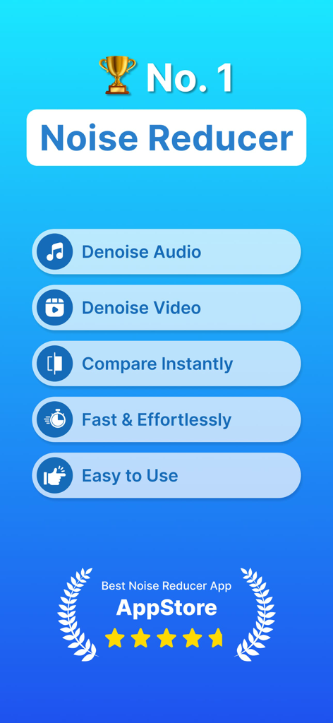 Audio Video Noise Reducer AI - Audio Video Noise Reducer AI App Hauptfunktionen einschließlich Denoise Audio und Video mit Fünf-Sterne-Bewertung