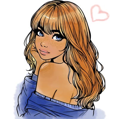 realistic girl with bangs looking over her shoulder