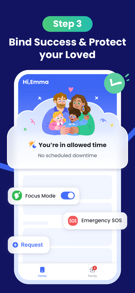 AirDroid Kids interface showing successful device binding and safety features
