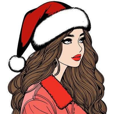 realistic girl in santa hat