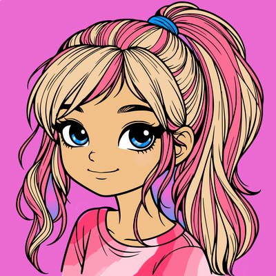 realistic girl with ponytail