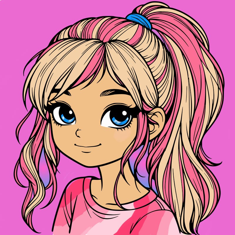 realistic girl with ponytail