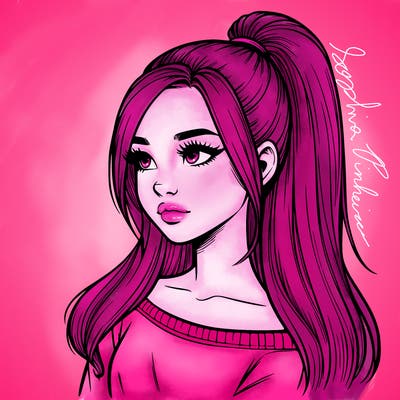 realistic girl with a high ponytail