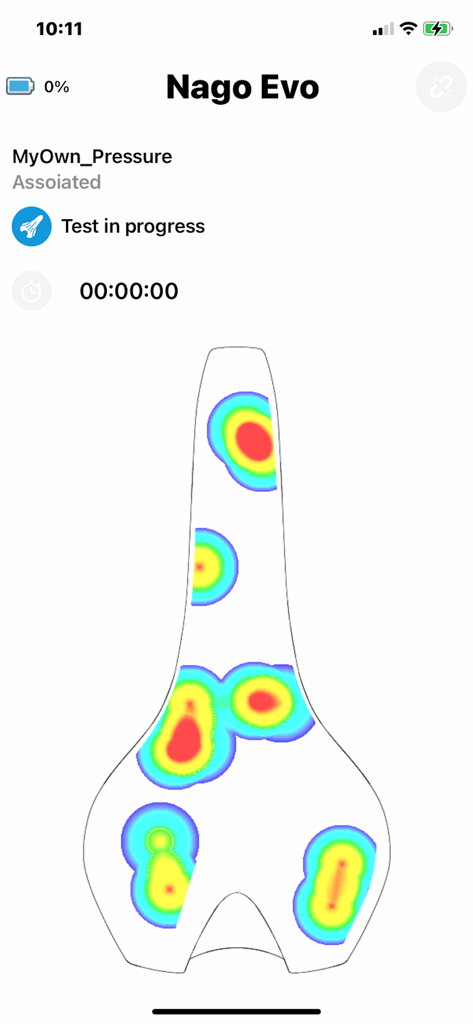 My-Own - プロのバイクフィッティングテスト中に自転車用サドルにかかる圧力分布を示すデジタルヒートマップ