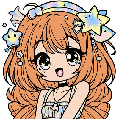 cute anime girl with star accessories