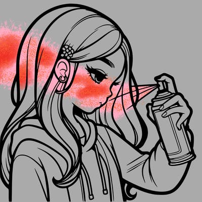 a realistic girl spray painting