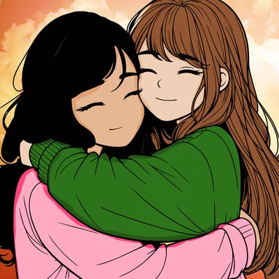 realistic two girls hugging