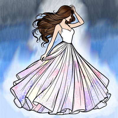 realistic woman with dress flowing in the wind