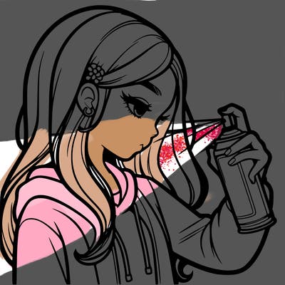 a realistic girl spray painting