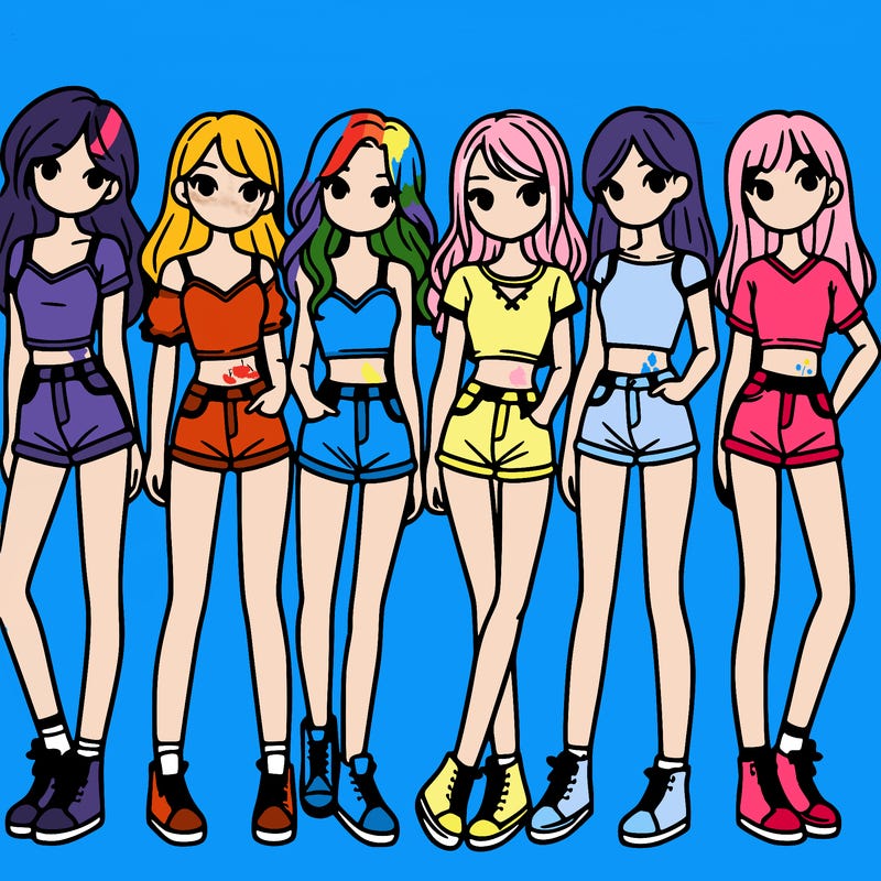a group of girls wearing crop tops and shorts