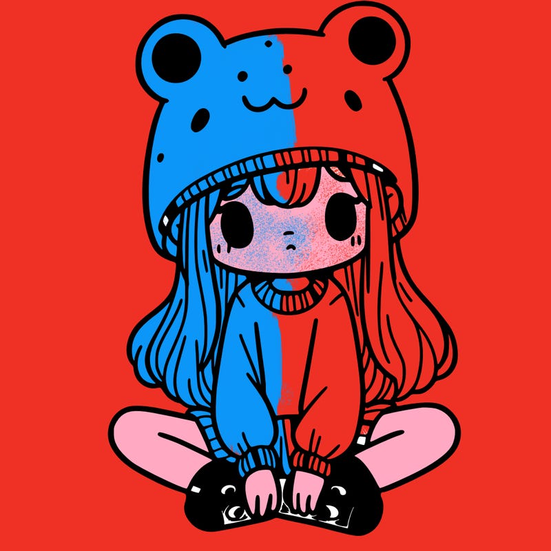 a girl wearing a frog hat and some frog socks