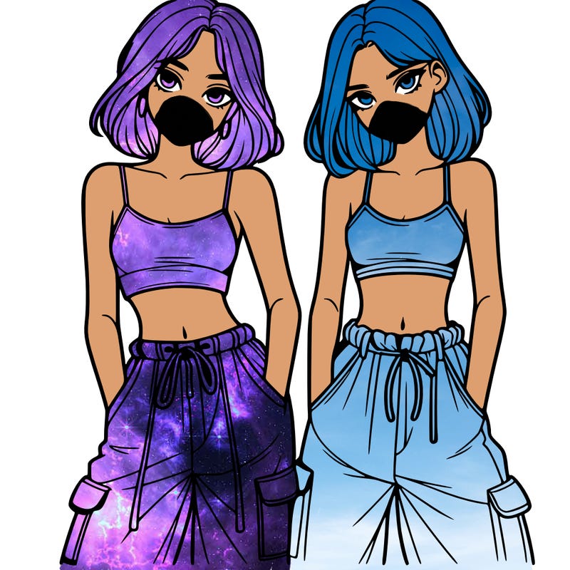 two girls with crop top with baggy pants