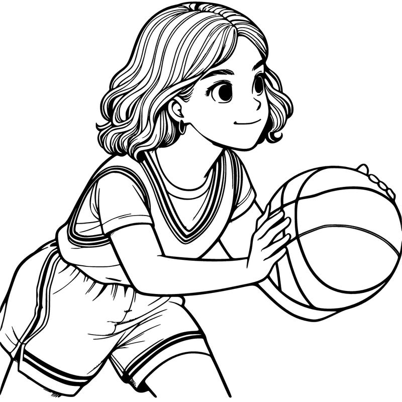 a realistic girl playing basketball