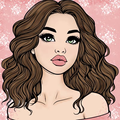 realistic girl with wavy hair and lips