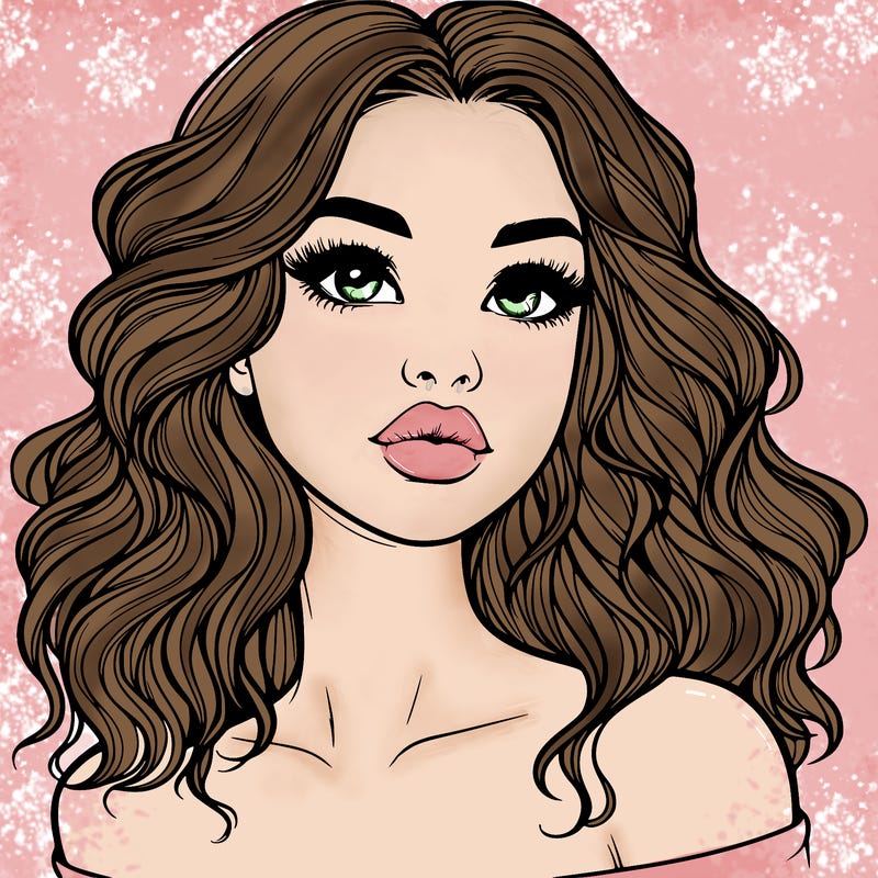 realistic girl with wavy hair and lips