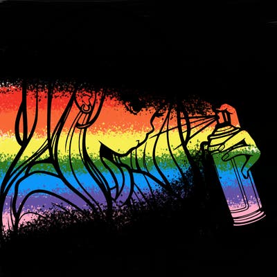 a realistic girl spray painting