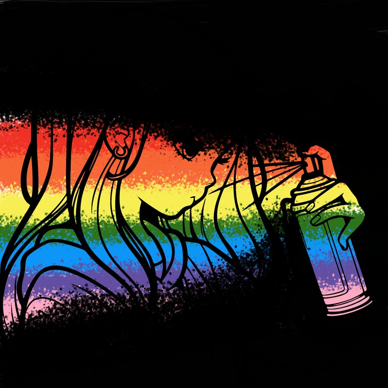 a realistic girl spray painting