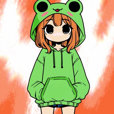 girl with baggy sweatshirt and frog hood
