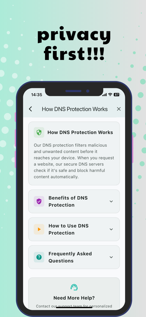 Ad blocker: Urka - Secure DNS - Tela de informações do aplicativo Urka explicando como funciona a proteção de DNS seguro.