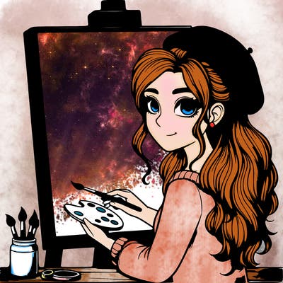 realistic girl artist painting a blank canvas