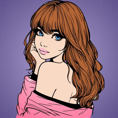 realistic girl with bangs looking over her shoulder