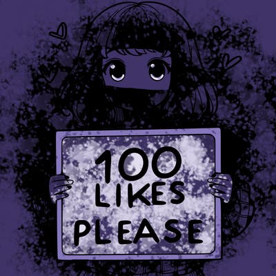 a girl holding a sign saying 100 likes please