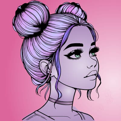 realistic girl with buns on the top of her head