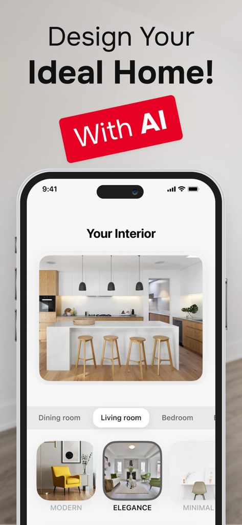 AI Interior Design Remodel App - AI Interior Design app screen showing kitchen remodel ideas and design styles