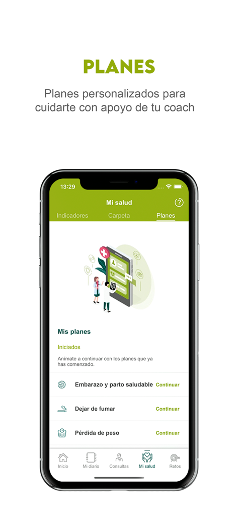 DKV health app interface showing personalized plans for pregnancy smoking cessation and weight loss