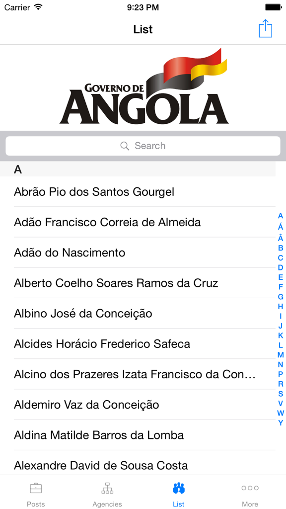 O Executivo - Alphabetical directory of Angolan government officials in the O Executivo app