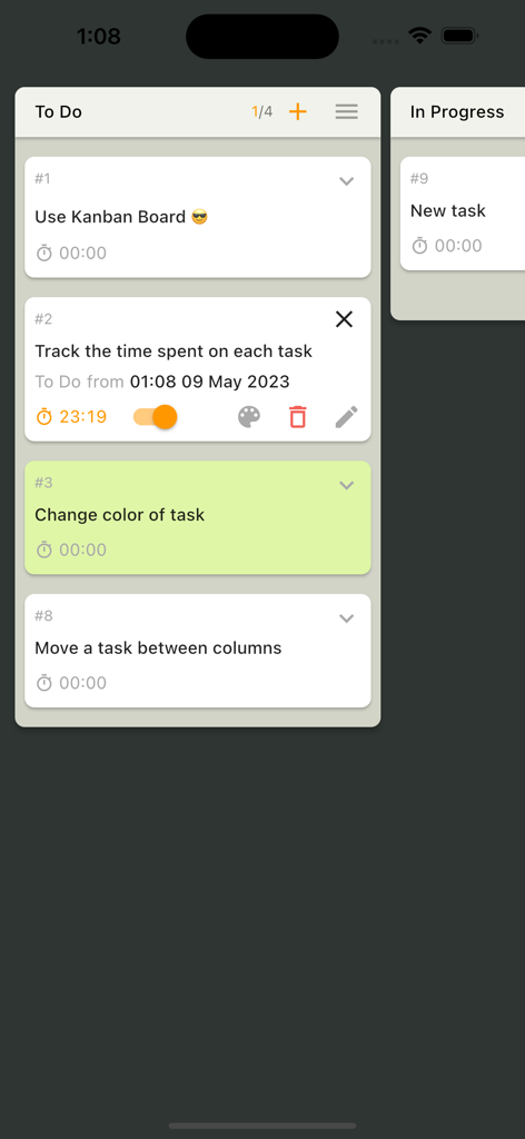 Simple Kanban Board - 활성 시간 추적 및 색상 코딩이 있는 간단 칸반 보드 작업 목록