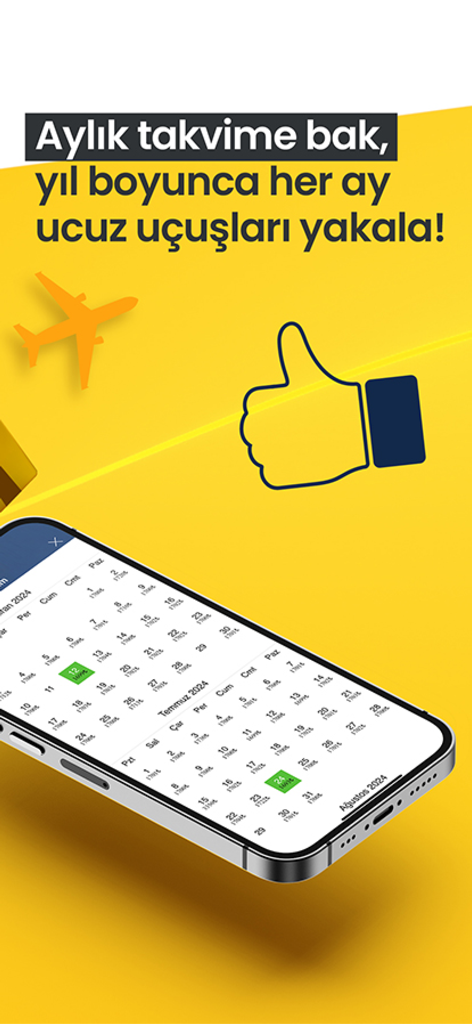 Smartphone displaying the Ucuzabilet app monthly calendar feature for finding cheap flight prices