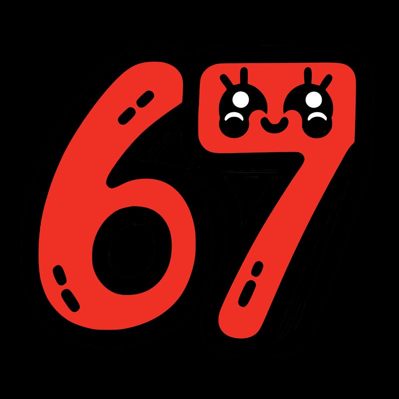 the numbers 67